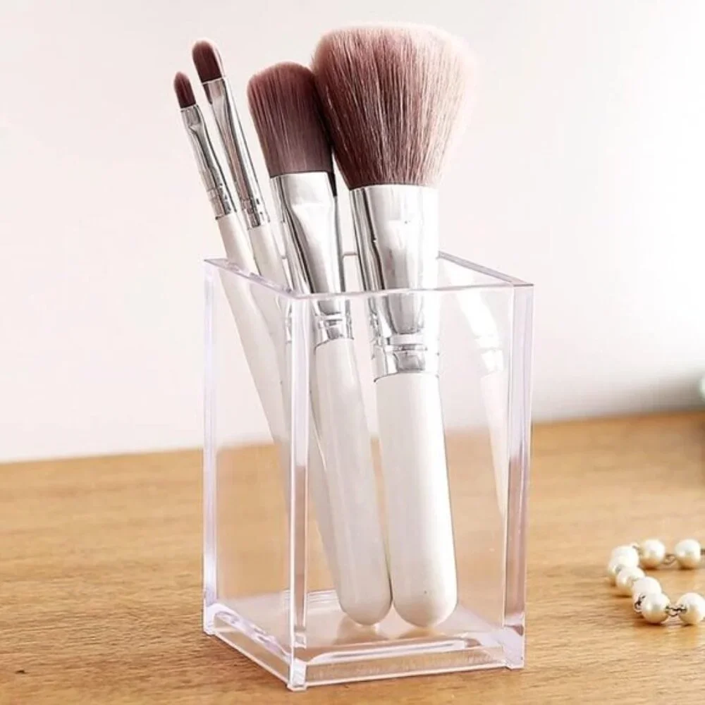 3-Pack Clear Acrylic Makeup Brush & Pencil Holders for Desk or Vanity Storage